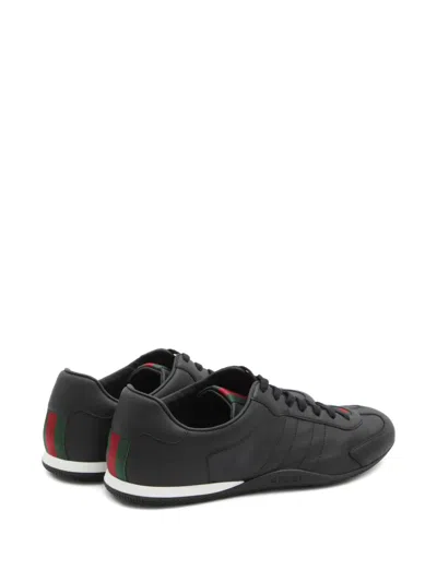 Gucci Men Black Low Top Sneakers With Web Tongue In Leather Man In Black