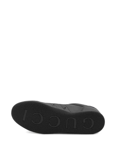 Gucci Men Black Low Top Sneakers With Web Tongue In Leather Man In Black