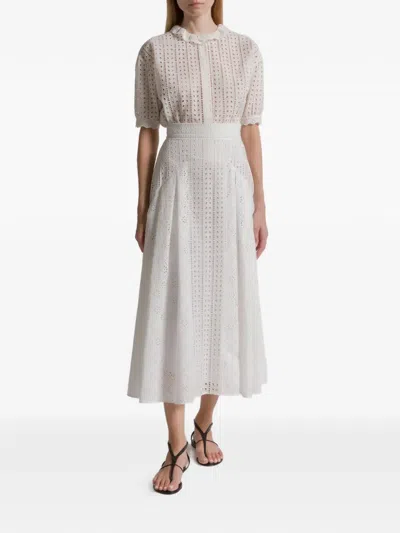 Alberta Ferretti Eyelet Midi Skirt In White