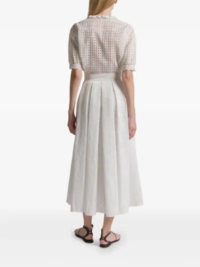 Alberta Ferretti Eyelet Midi Skirt In White