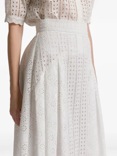 Alberta Ferretti Eyelet Midi Skirt In White