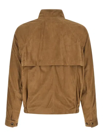 Brunello Cucinelli Suede Jacket Puffer Jackets Beige In Brown