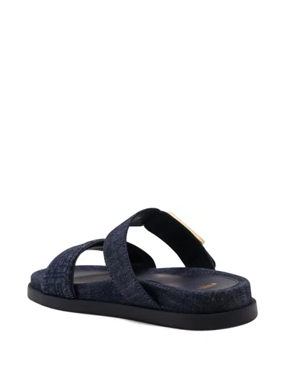Fendi Double-band Embroidered Slides With Decorative Buckle In Multi