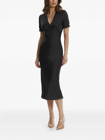 V领短袖中长连衣裙