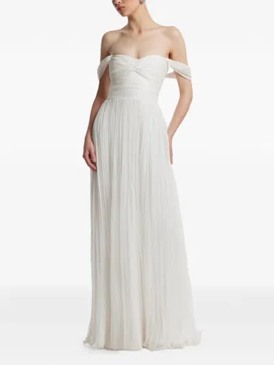 褶饰露肩超长连衣裙