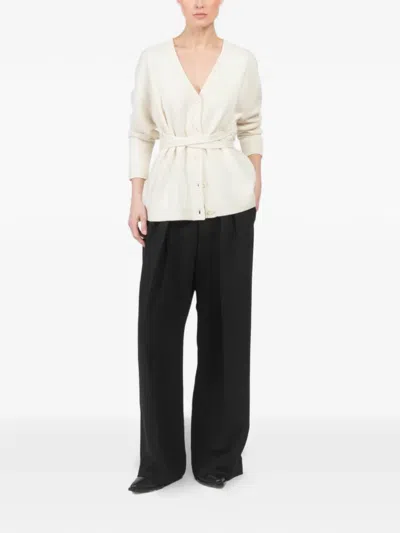 Plan C Belted Cardigan In White