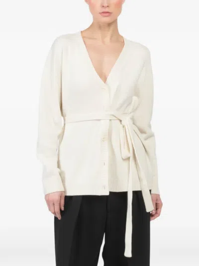 Plan C Belted Cardigan In White