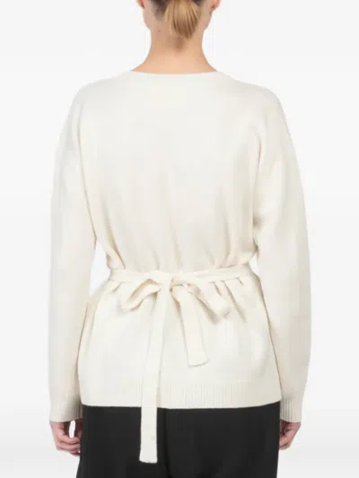 Plan C Belted Cardigan In White