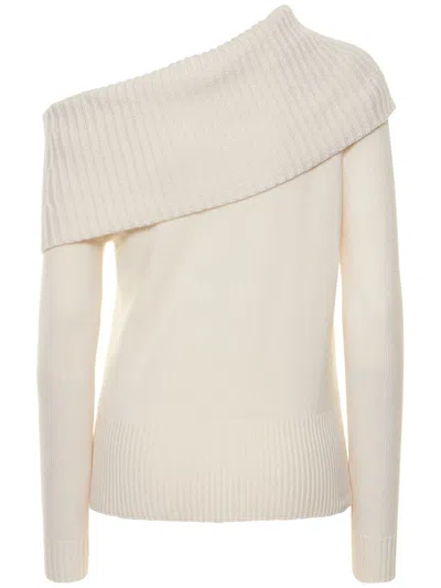 Michael Kors Elegant Sweater With Asymmetric Collar And Neckline In White