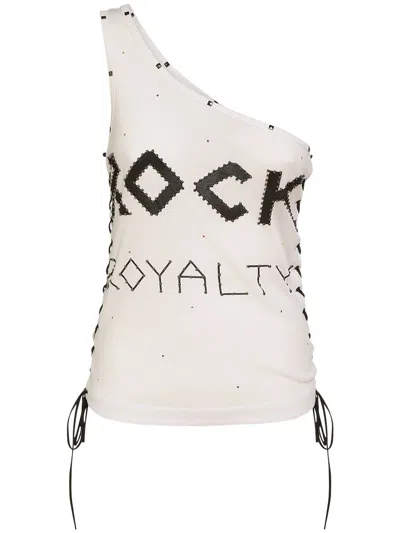 Stella Mccartney Asymmetrical One-shoulder Top With Rock Print In White