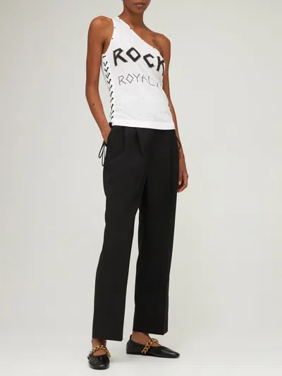 Stella Mccartney Asymmetrical One-shoulder Top With Rock Print In White