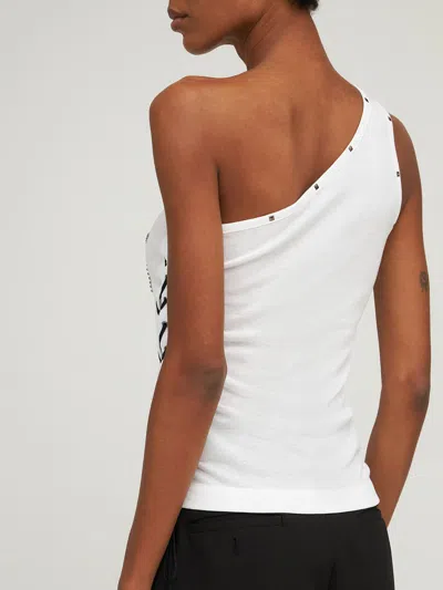 Stella Mccartney Asymmetrical One-shoulder Top With Rock Print In White