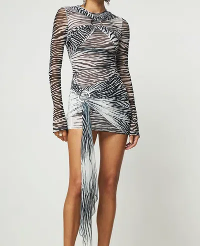 Attico Fitted Draped Dress With Elegant Long Sleeves In Animal Print