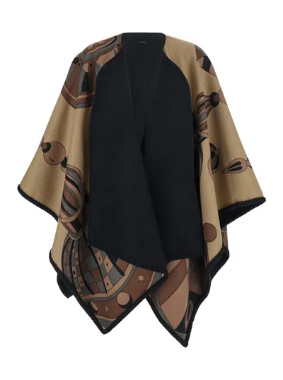 Ferragamo Geometric-print Cape In Black