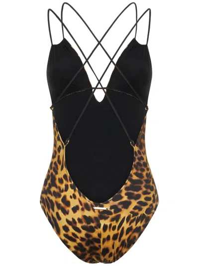 Stella Mccartney Leopard Print Swimsuit With Thin Straps In Animal Print
