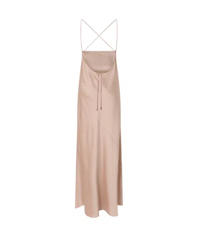 Pinko Pink Sleeveless Long Dress With Criss-crossed Spaghetti Straps In Tech Fabric Woman In Gold