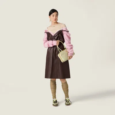 Miu Miu Elasticated Waistband Striped Shirt Mini Dress Clothing In Pink