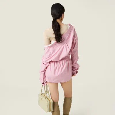 Miu Miu Elasticated Waistband Striped Shirt Mini Dress Clothing In Pink