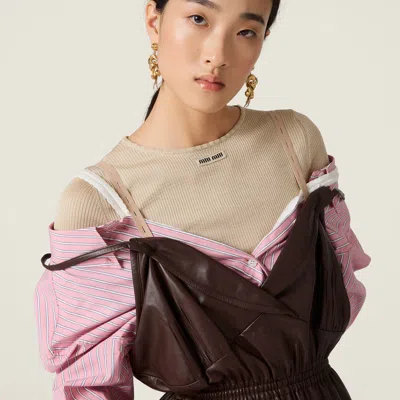 Miu Miu Elasticated Waistband Striped Shirt Mini Dress Clothing In Pink