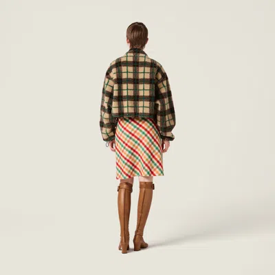 Miu Miu Checked Teddy Jacket With Zipper In Multi