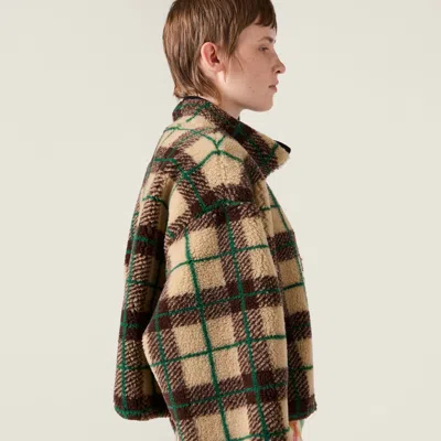 Miu Miu Checked Teddy Jacket With Zipper In Multi