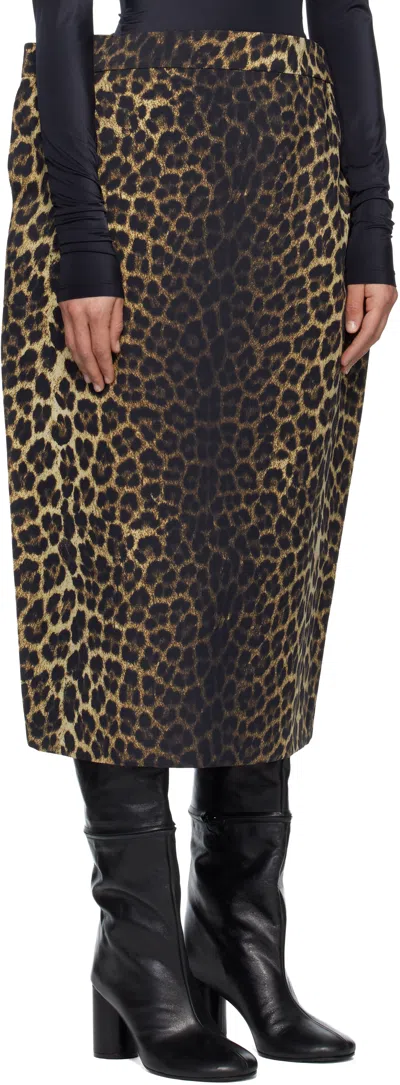 Marie Adam-leenaerdt Black & Beige Rectangle Midi Skirt In Animal Print