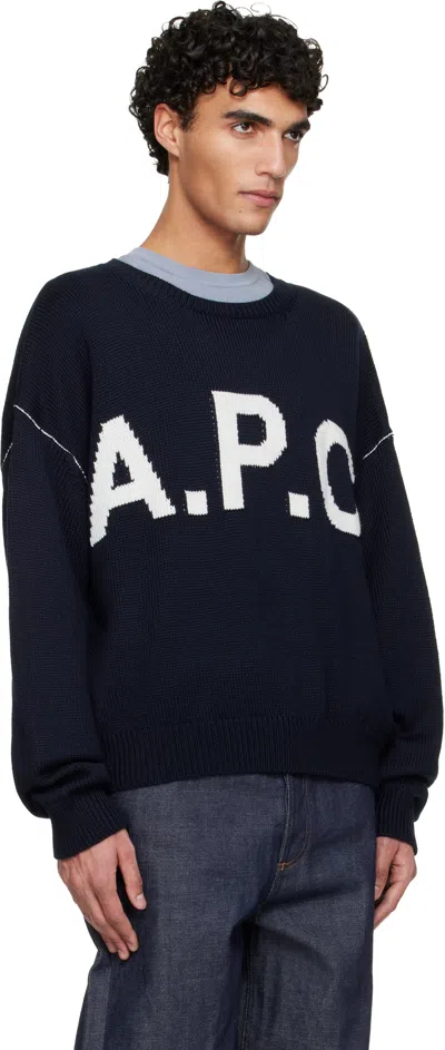 Apc Navy Logo 'a.p.c.' Sweater In Blue