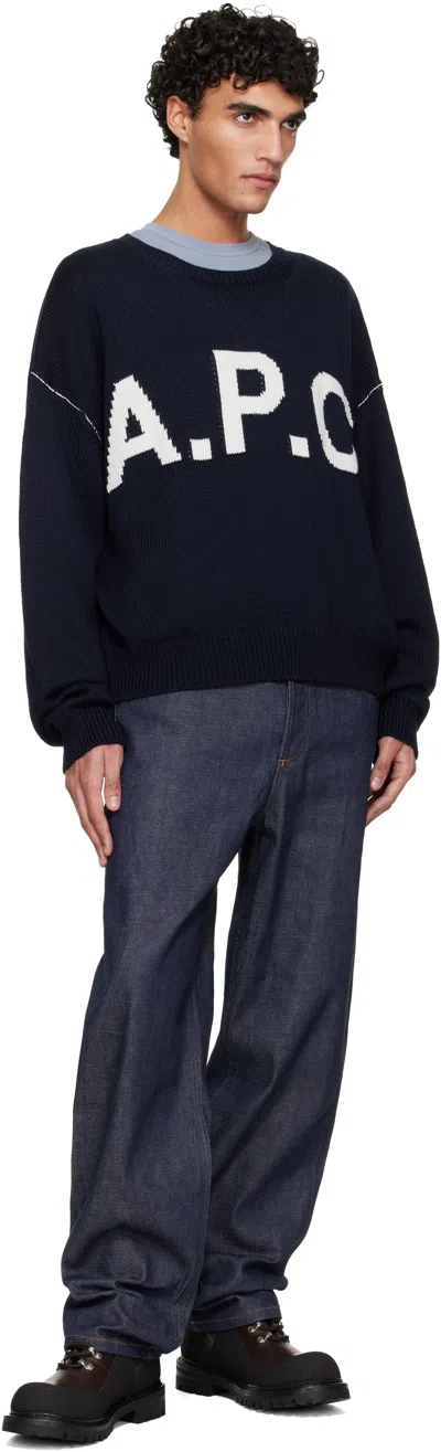 Apc Navy Logo 'a.p.c.' Sweater In Blue