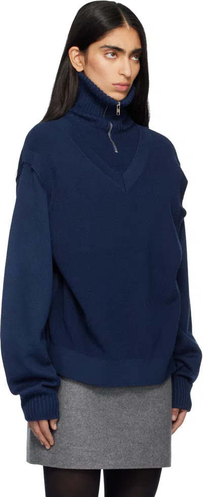 Marie Adam-leenaerdt Navy 4-in One Sweater In Blue
