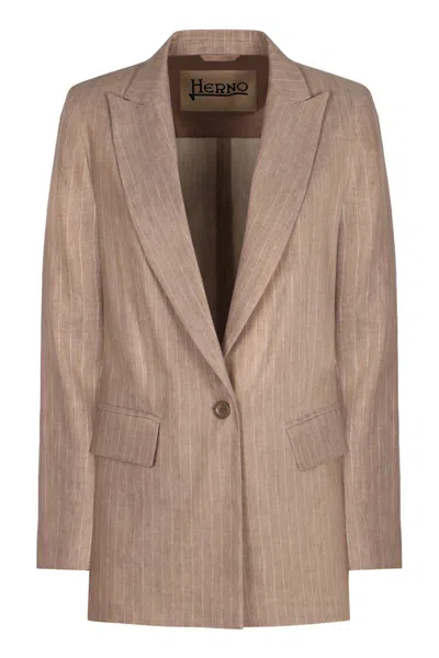 Herno Single-breasted One Button Jacket In Brown