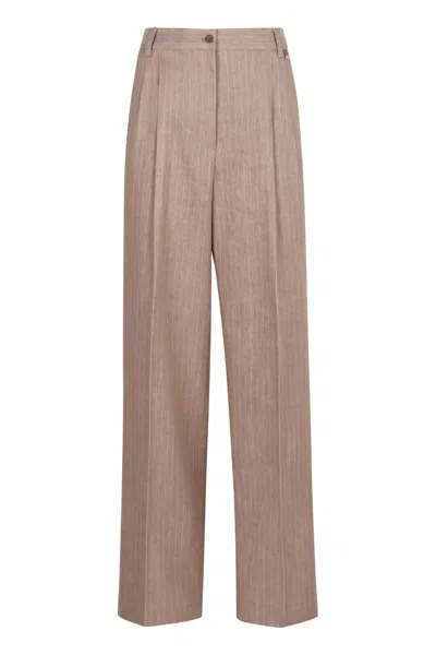 Herno Linen And Cotton Trousers In Brown
