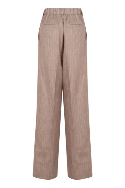 Herno Linen And Cotton Trousers In Brown