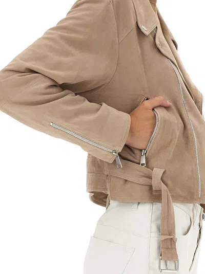 Arma Belted-waist Asymmetrical-zip Jacket In Brown