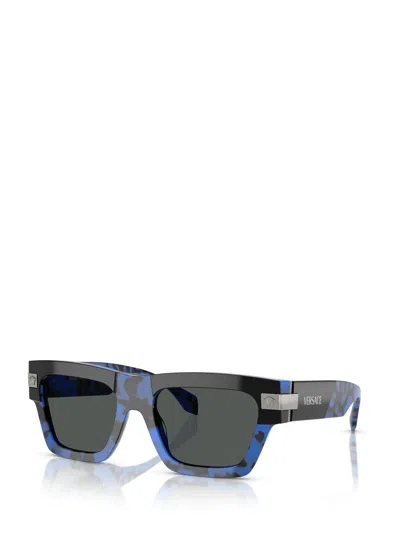 Versace 55mm Plaque Rectangular Sunglasses In Blue