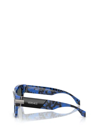 Versace 55mm Plaque Rectangular Sunglasses In Blue