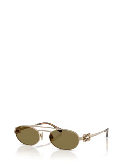 Miu Miu Logo Metal Oval Sunglasses In 7oe09z53 Dark Brown