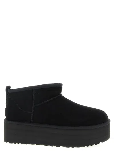 Ugg Classic Mini Platform Black Ankle Boots With Platform In Suede Woman In Black