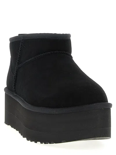 Ugg Classic Mini Platform Black Ankle Boots With Platform In Suede Woman In Black