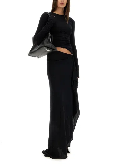 Attico Long Draped Jersey Dress With Pleats In Black