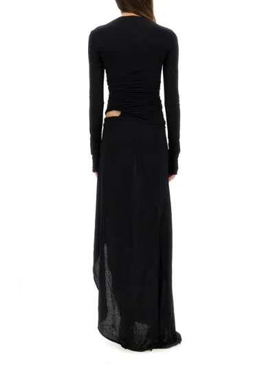 Attico Long Draped Jersey Dress With Pleats In Black