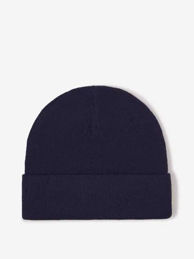 Acne Studios Distressed Logo Beanie In Blue