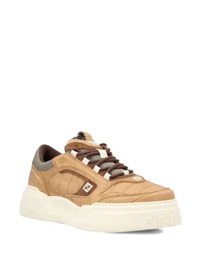 Fendi Crocodile-print Leather Force Sneakers Shoes In Multi