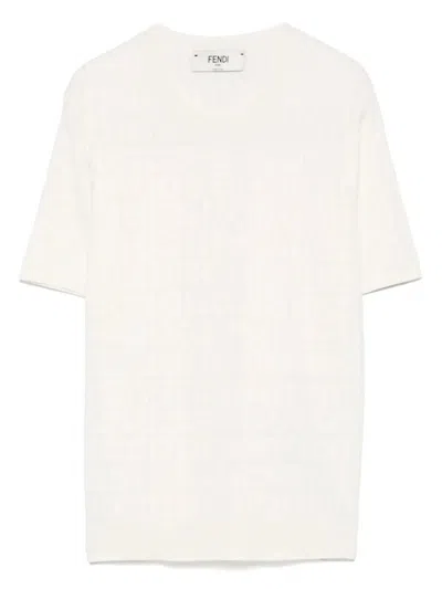 Fendi Ff Cotton And Viscose Short Sleeved Jumper Clothing In Neutral