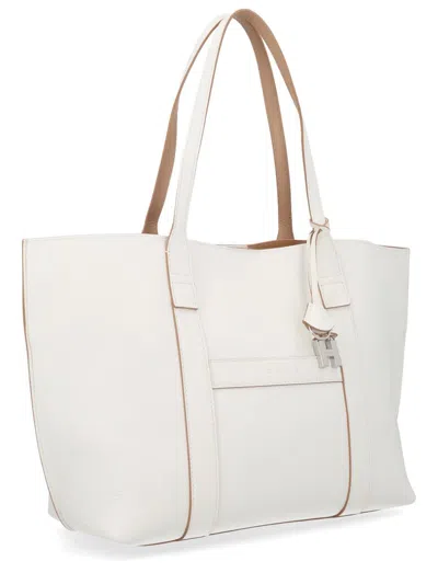 Hogan Script Shopping Tote Bag Top Handles Strap In White