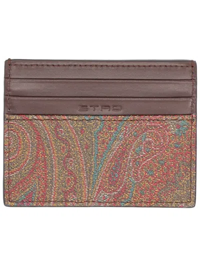 Etro Card Holder Paisley In Brown