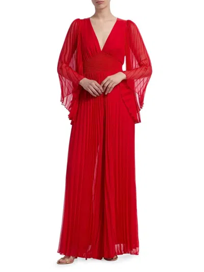 Alice And Olivia Bennet Pleated Jumpsuit In Red