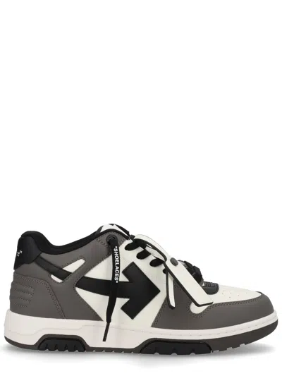 Off-white Out Of Office Grey Low Top Sneakers With Logo Patch On The Tongue And Contrasting Stitching In Leath In Sand