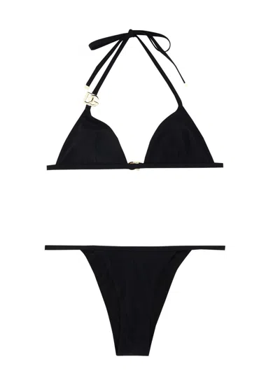 Dolce & Gabbana Logo-plaque Halterneck Bikini Set In Black