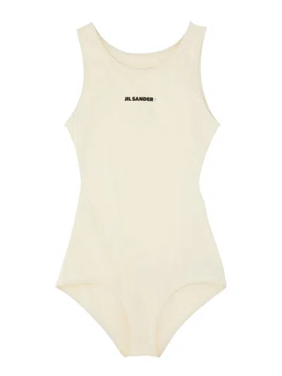 Jil Sander Logo Printed One-piece Swimsuit In White
