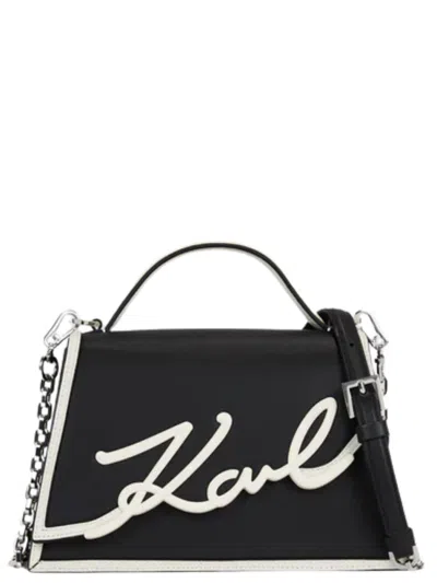 Karl Lagerfeld Signature Leather Top-handle Bag In Schwarz